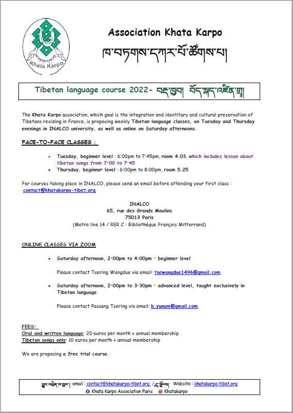 KHATA KARPO lessons of tibetain for francophone 