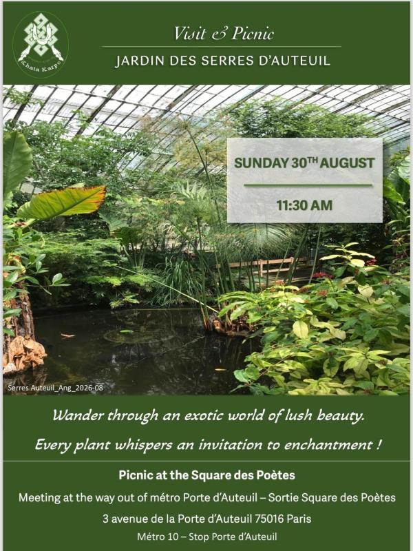 Visit and Picnic Jardin des Serres d'Auteuil  - Sunday 30th august 2026 -11:30 am -bo